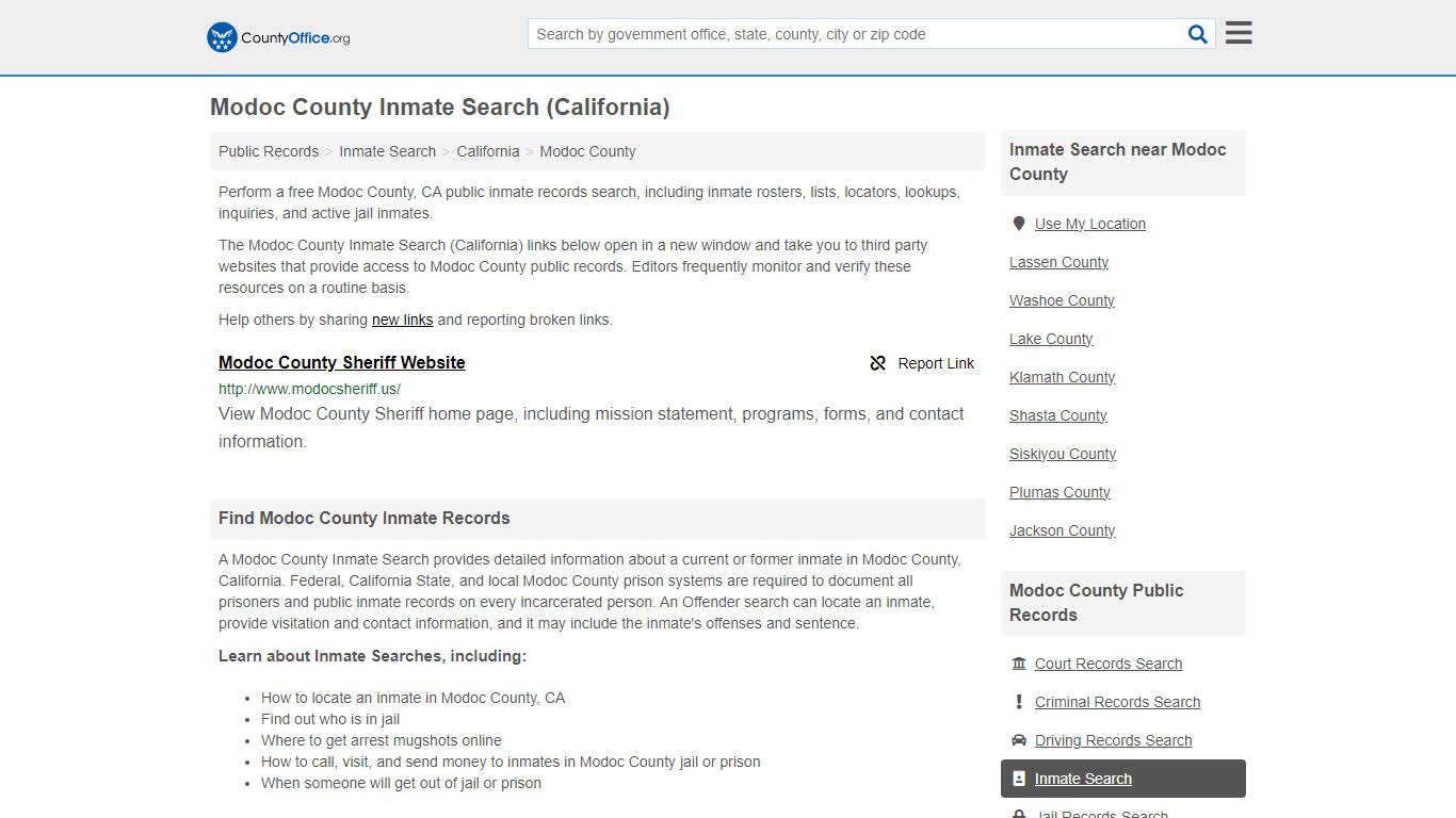 Inmate Search - Modoc County, CA (Inmate Rosters & Locators)