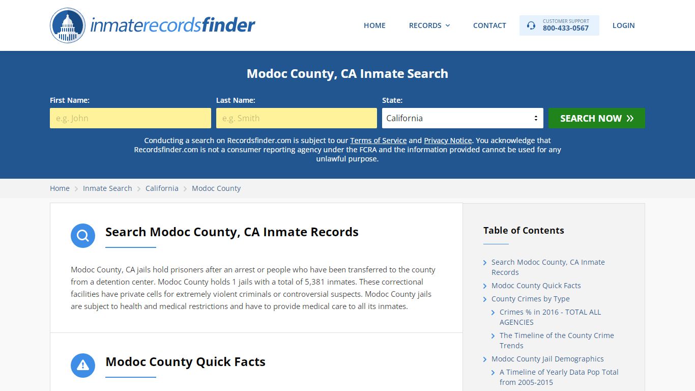 Modoc County, CA Inmate Lookup & Jail Records Online